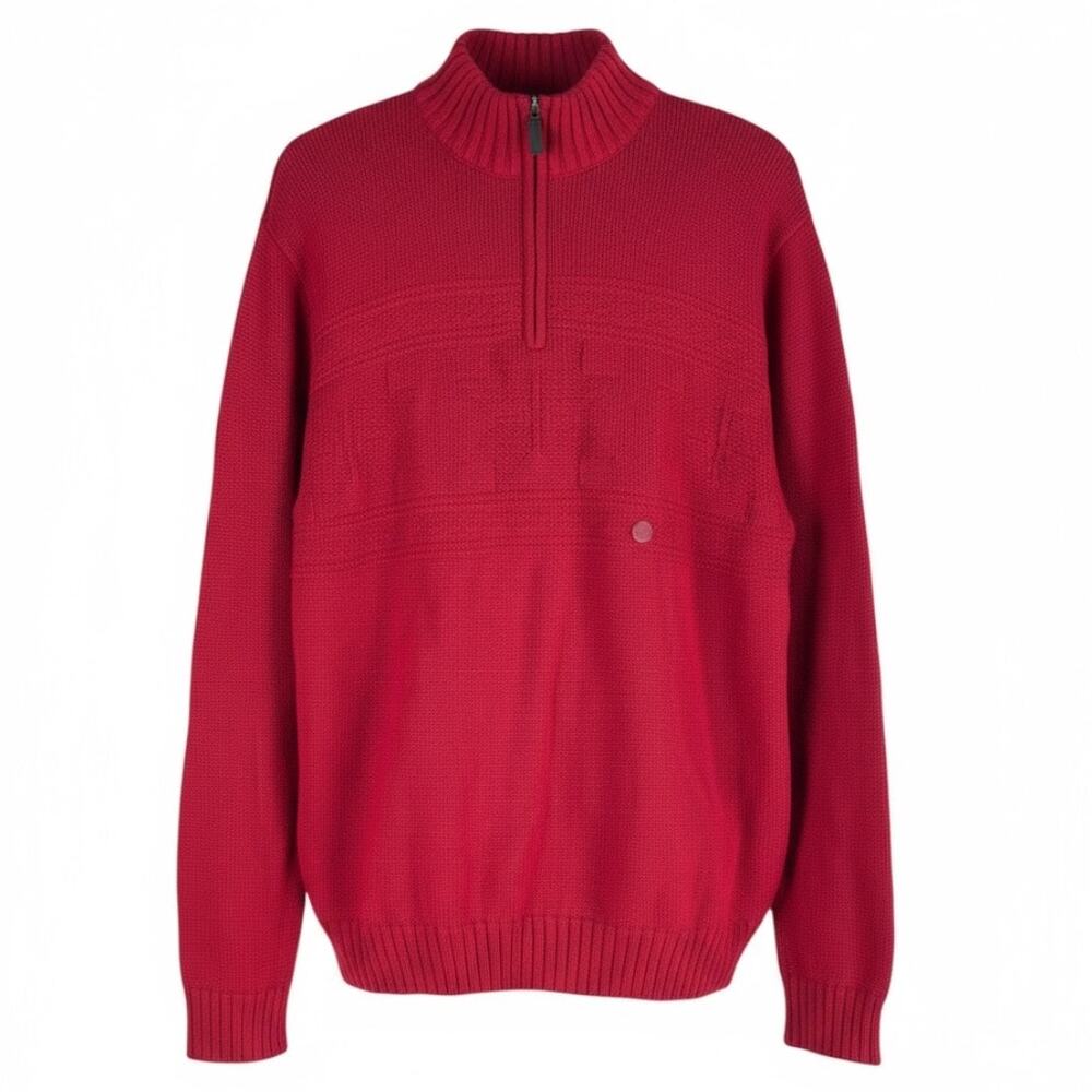 Chaps 1/4 Zip Lodge Snowflakes Pullover Sweater Cabin Red Size L